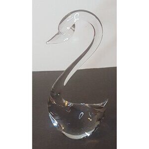 Vintage Art Glass Swan Clear Crystal Bird Figurine Figure Sculpture 8"
